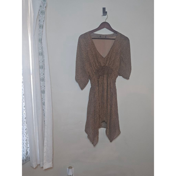 Women's Beige Black Leopard Print High Low Dress - Picture 4 of 10